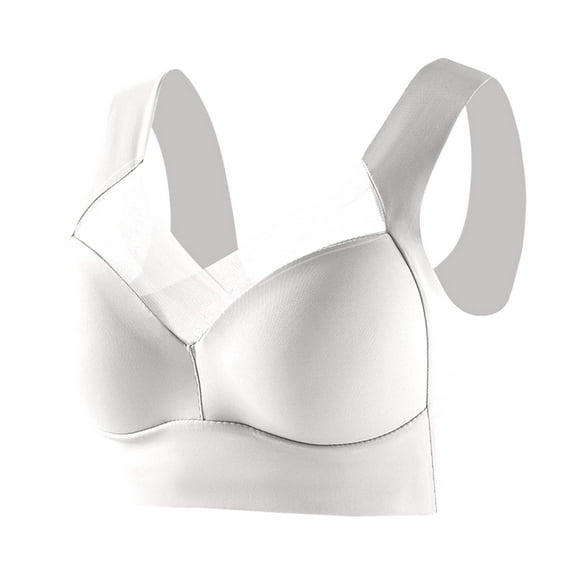Zen Chic Bras for Older Women Seamless Wireless Posture Correcting Push Up Anti Sagging Full Coverage Ice Silk Bra White 44