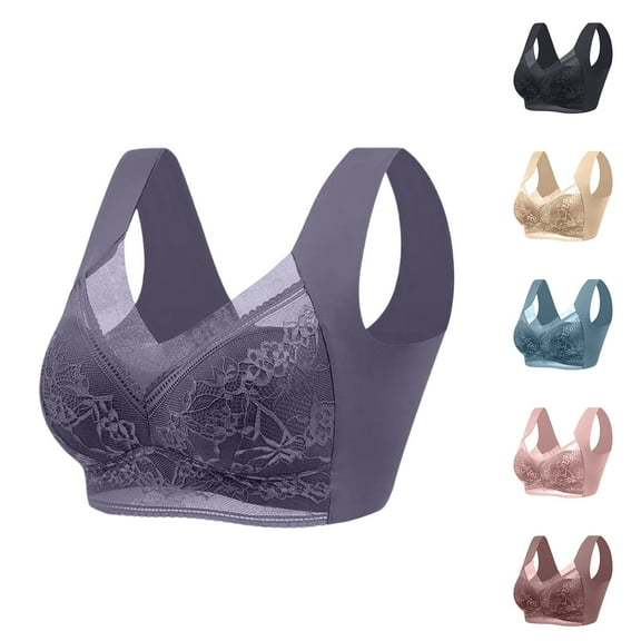 Zen Chic Bras for Women - No Underwire Seamless Push Up Bra, Full Coverage Anti Sagging Posture Correcting Ice Silk Athletic Bralettes Black 42