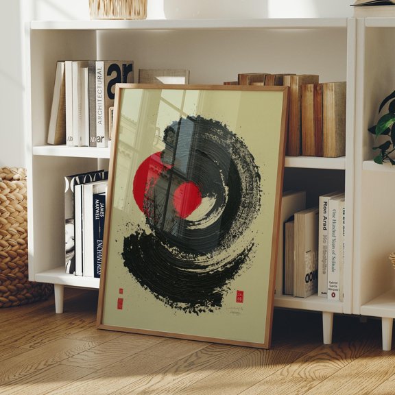 Zen Circle In Black Poster And Red , Poster Print Only