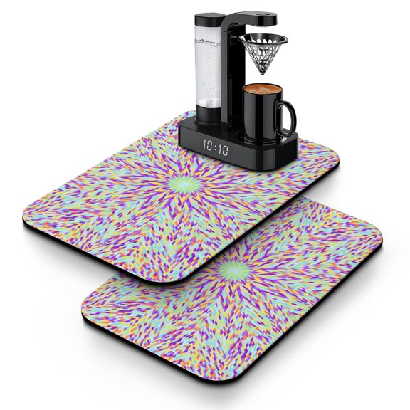 Zen Coffee Maker Mat Set of 2 - Emotional Healing Psychedelic Style, Strong Water Absorption & Non-Slip Base for Coffee Machines, Office or Kitchen Use