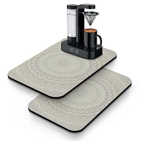 Zen Coffee Maker Mat Set of 2 - Emotional Healing Psychedelic Style, Strong Water Absorption & Non-Slip Base for Coffee Machines, Office or Kitchen Use