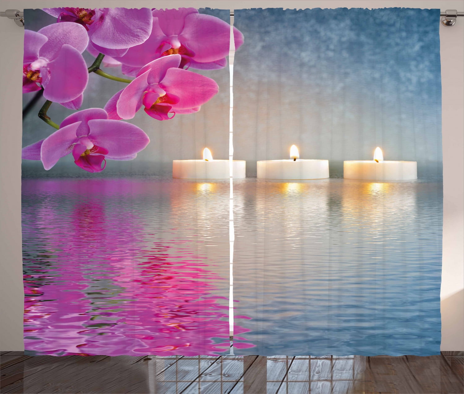 Ambesonne Peace Curtains 2 Panel Set, Japanese Candle Sakura, 108" x 84 ...