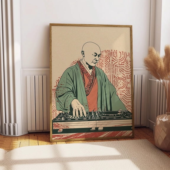Zen DJ Monk Poster with Turntable Music Room Decor Unframed Paper Print