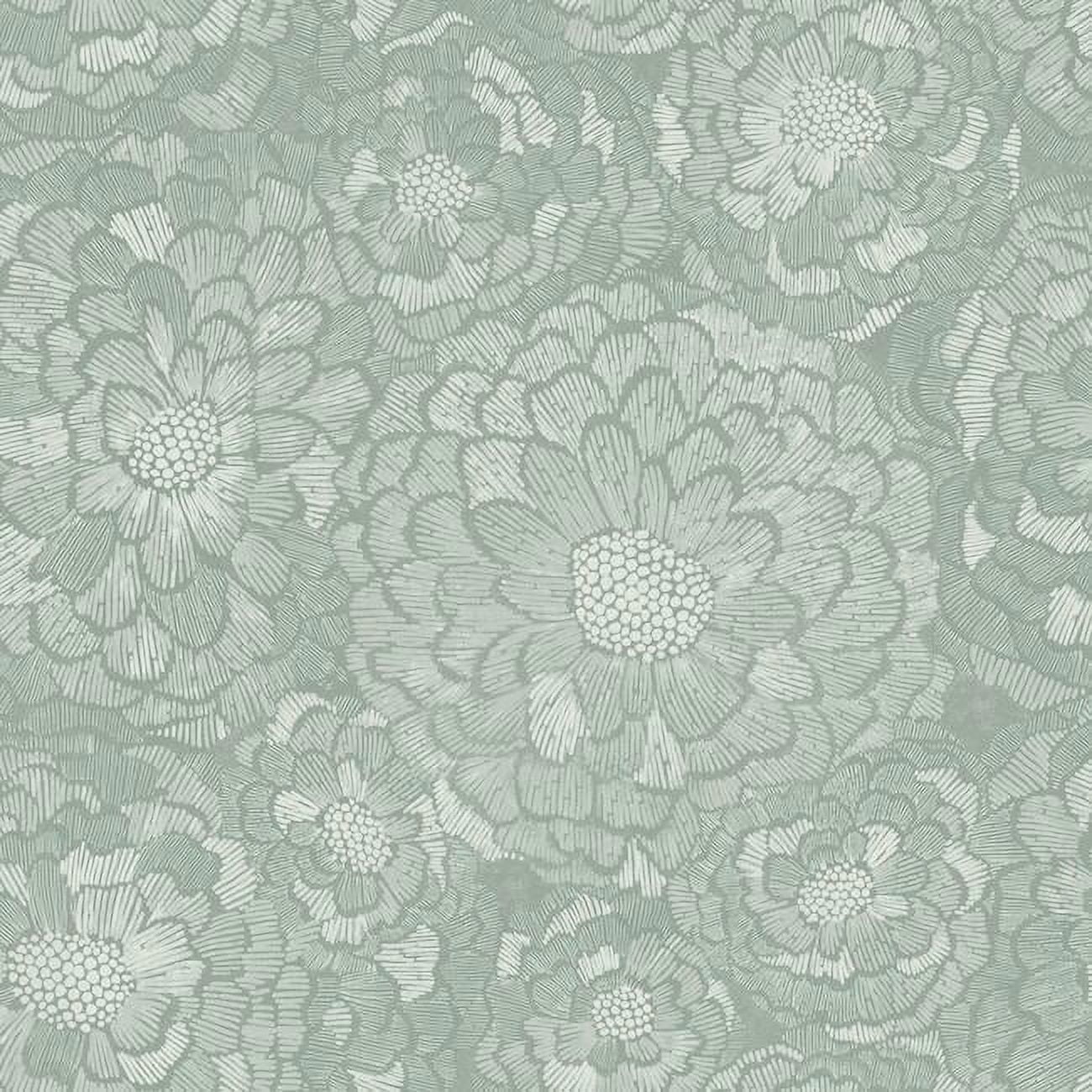 Green and Taupe Vinyl Floral Peel and Stick Wallpaper Roll