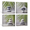 thumbnail image 1 of Zen Decor Bathroom Wall Art Green Leaf Grey Stone Pictures, Modern Canvas Artwork Spa Meditation Yoga 4 Piece,12x12 in, 1 of 6