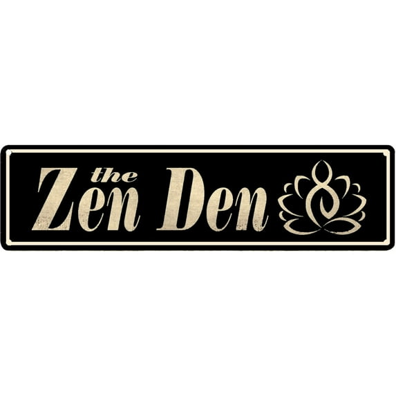 The Zen Den Sign, Lotus Yoga Sign Retro Metal Sign Tin Wall Sign, Meditation Home Décor for Yoga Studio Bathroom Bedroom Spiritual Room Decoration or as a Hippie Poster Gift Idea for Friends 6x16 Inch