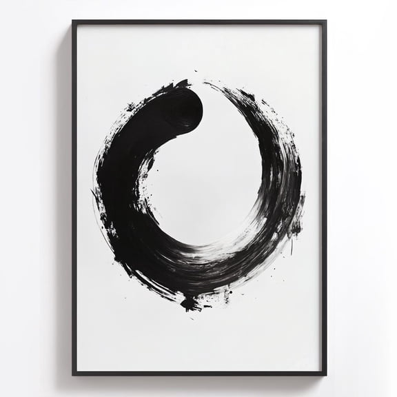 Zen Enso Circle Wall Art Print, Black And White Japanese Ink Brush Design