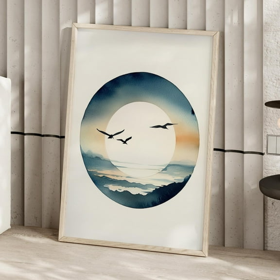 Zen Enso Landscape Wall Art, Japandi Minimalist Nature Decor, Unframed Paper Print Size 8x12