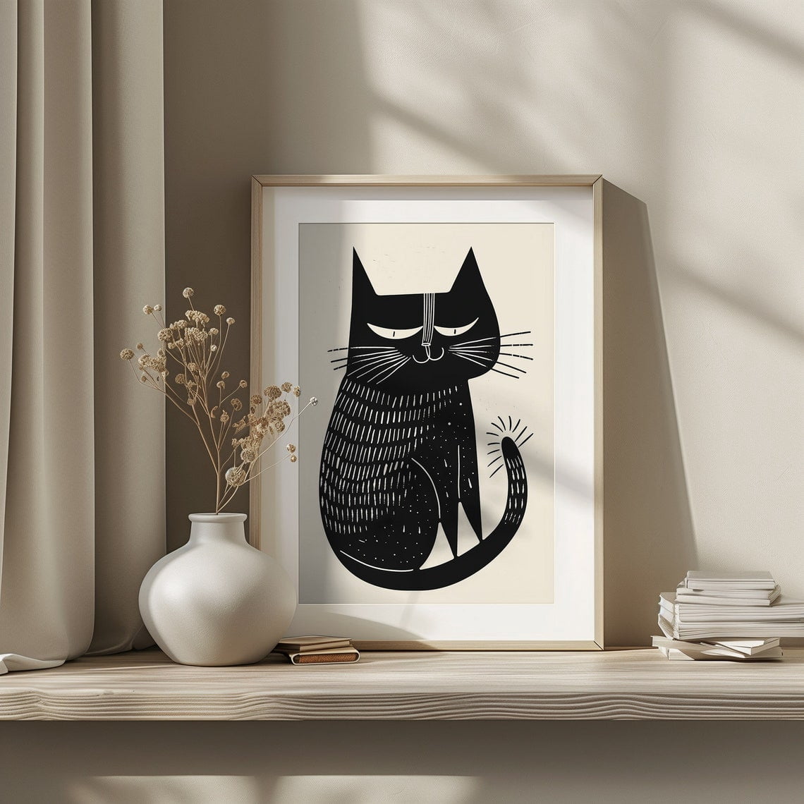 Zen Feline Silhouette - Minimalist Black And White Cat Art Print - Cat ...