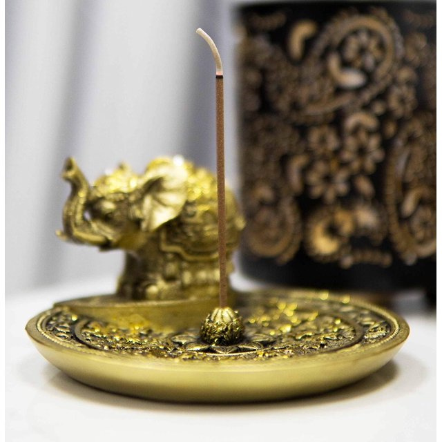 Zen Feng Shui Vastu Decorated Elephant With Trunk Up With Lotus Padma 