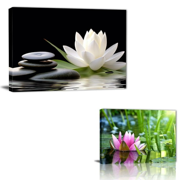 Zen Flower Canvas Wall Art Water Lilies in Full Bloom in the Sun Canvas Print Picture for Bathroom,Yoga Meditation Room,Living Room,Spa Room Decor