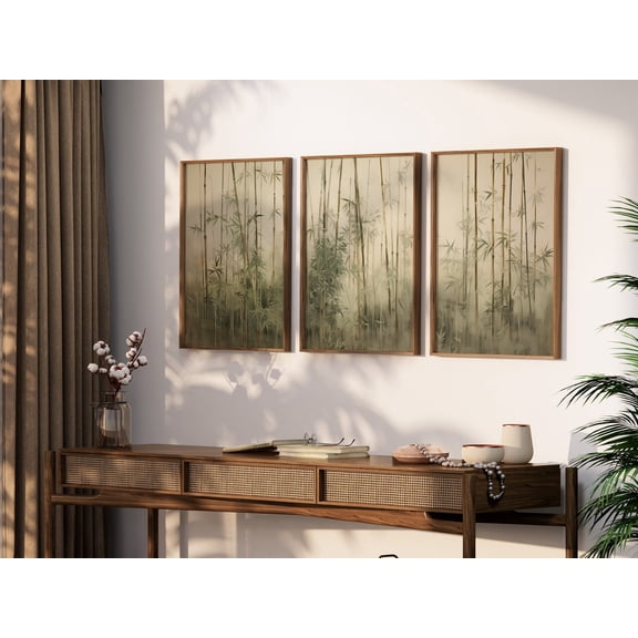 Zen Forest Japanese Style Wall Art Set 3 Stretched Canvas 8x12
