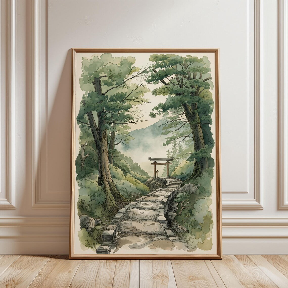 Zen Forest Path Japanese Wall Art Green Meditation Home Decor