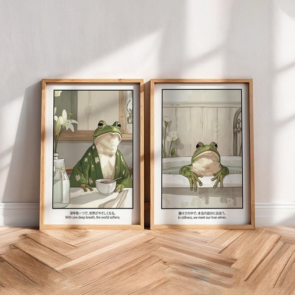 Zen Frog Art Print Japanese Meditative, Set 2, Poster Only