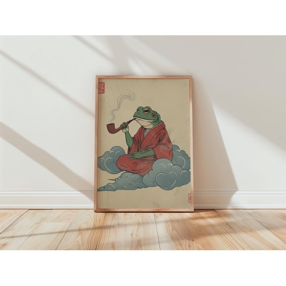 Zen Frog Vintage Asian Style Red Robe Decor, Unframed Poster