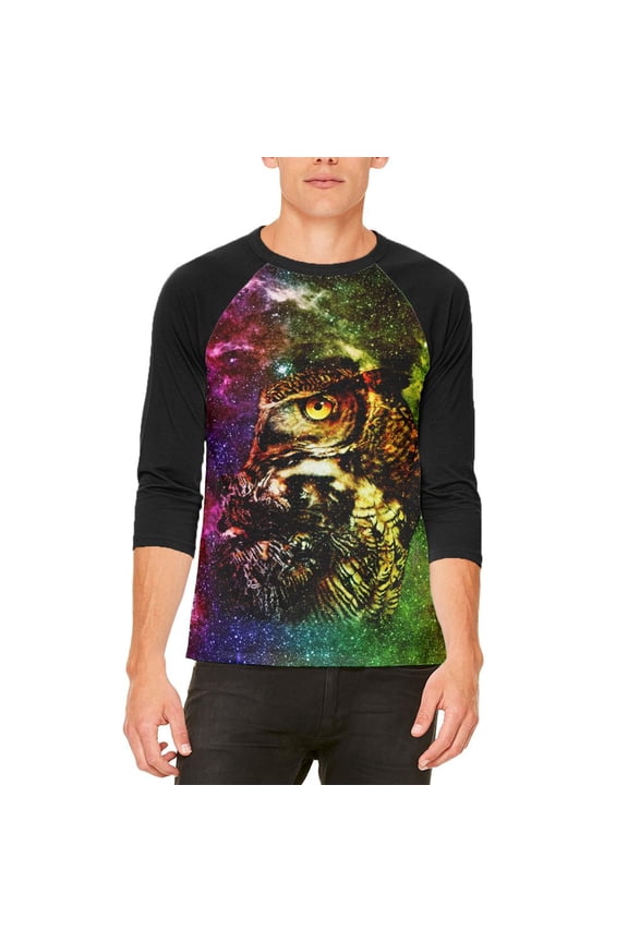 Zen Galaxy Owl Of Wisdom Mens Raglan T Shirt White-Black SM