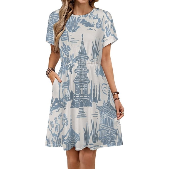 Zen Garden Blue Women's Dress Short Sleeve Summer Sundress Summer Women Clothes