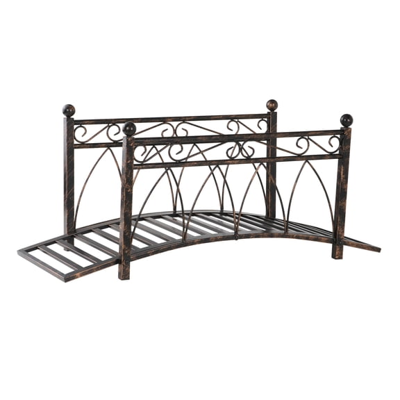 Zen Garden Bridge 3.3' Metal Arch - Decorative Footbridge w/ Rails