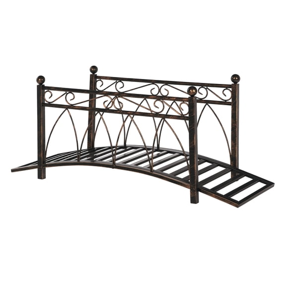 Zen Garden Bridge 3.3' - Metal Arch Footbridge w/ Rails - Decorative Bronze Pond Bridge for Stream, Backyard, Landscape, Fish Pond