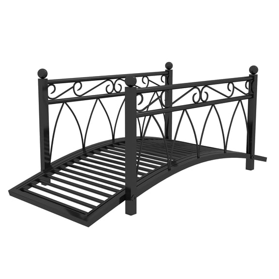 Zen Garden Bridge 3.3' Metal Arch - Pond Bridge with Safety Rails, Black