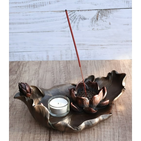 Zen Garden Buddha Lotus Flower Incense Burner Votive Tea Light Candleholder