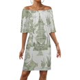 thumbnail image 1 of Zen Garden Green Women's Off The Shoulder Ruffles Summer Wedding Guest Loose Casual Party Beach Dress, 1 of 9