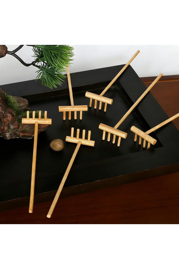 Zen Garden Mini Bamboon Rake - 6PCS Tabletop Rock Sand Garden Tools Accessories Small Sandbox Kits Japanese Zen Gift for Birthday