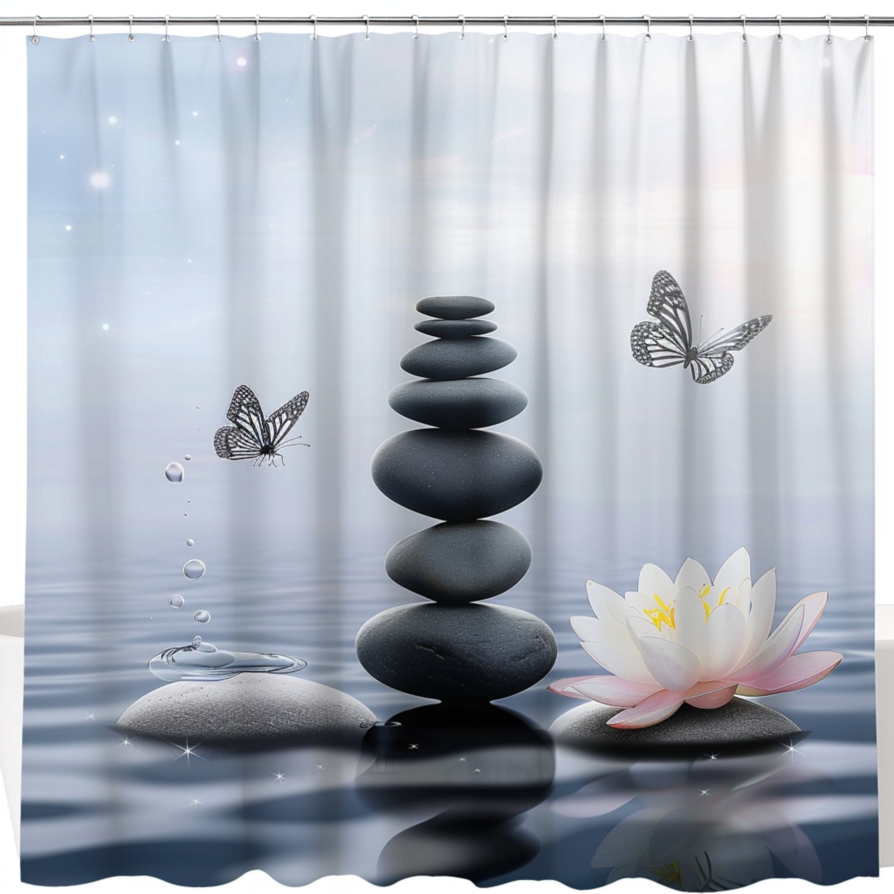 Zen Garden Oasis Shower Curtain Cyberpunk Style Bathroom Decor with