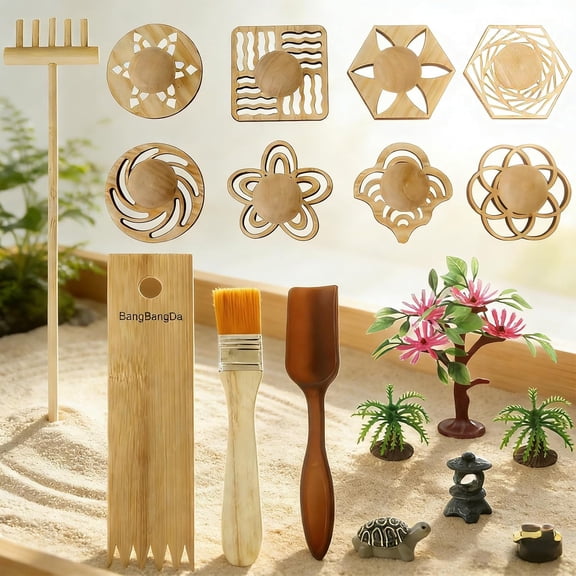Zen Garden Stamps Rake Gifts - Patterns Sand Play Therapy Kit Meditation Tool Accessories Supplier Mini Office Tabletop Miniature Sandbox Father Mother Mon Dad Man Women Zen Gifts