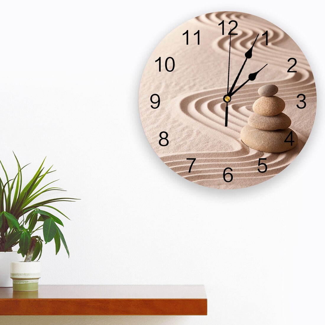 Zen Garden Stones Sand Wall Clock Bedroom Silent Wall Digital Clock