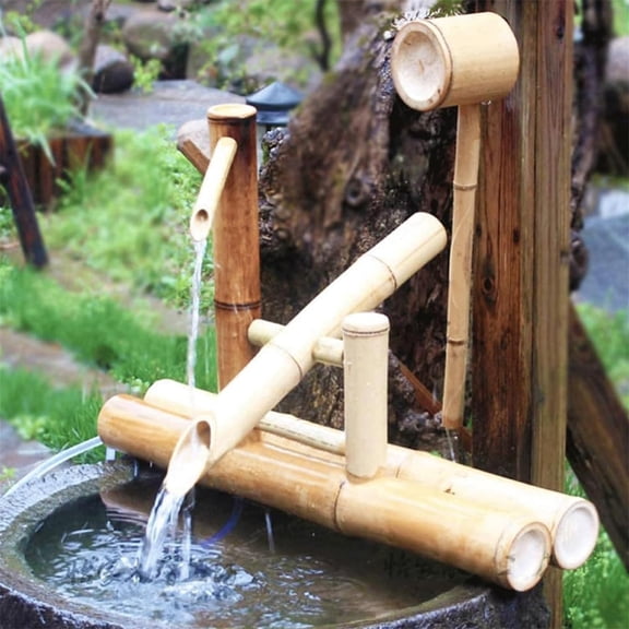 Zen Garden Water Fountain, Japanese Bamboo Water Fountain Kit with Pump and 17.7in Water Spoon Split-Resistant Bamboo, DIY Indoor/Outdoor Zen Garden Water Features,Creati