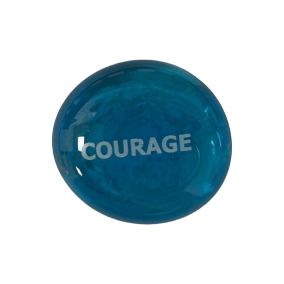Zen Glass Stone, Thoughtful Blue Stone with word Courage Gift, Inspiring Positivity with Hand Painted Words, Perfect for Encouragement, Mindfulness and Motivation, Beautiful Glass Keepsake