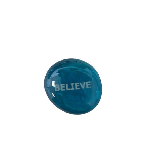 Zen Glass Stone, Thoughtful Sky Blue Stone with word Believe Gift, Inspiring Positivity with Hand Painted Words, Perfect for Encouragement, Mindfulness and Motivation, Beautiful Glass Keepsake