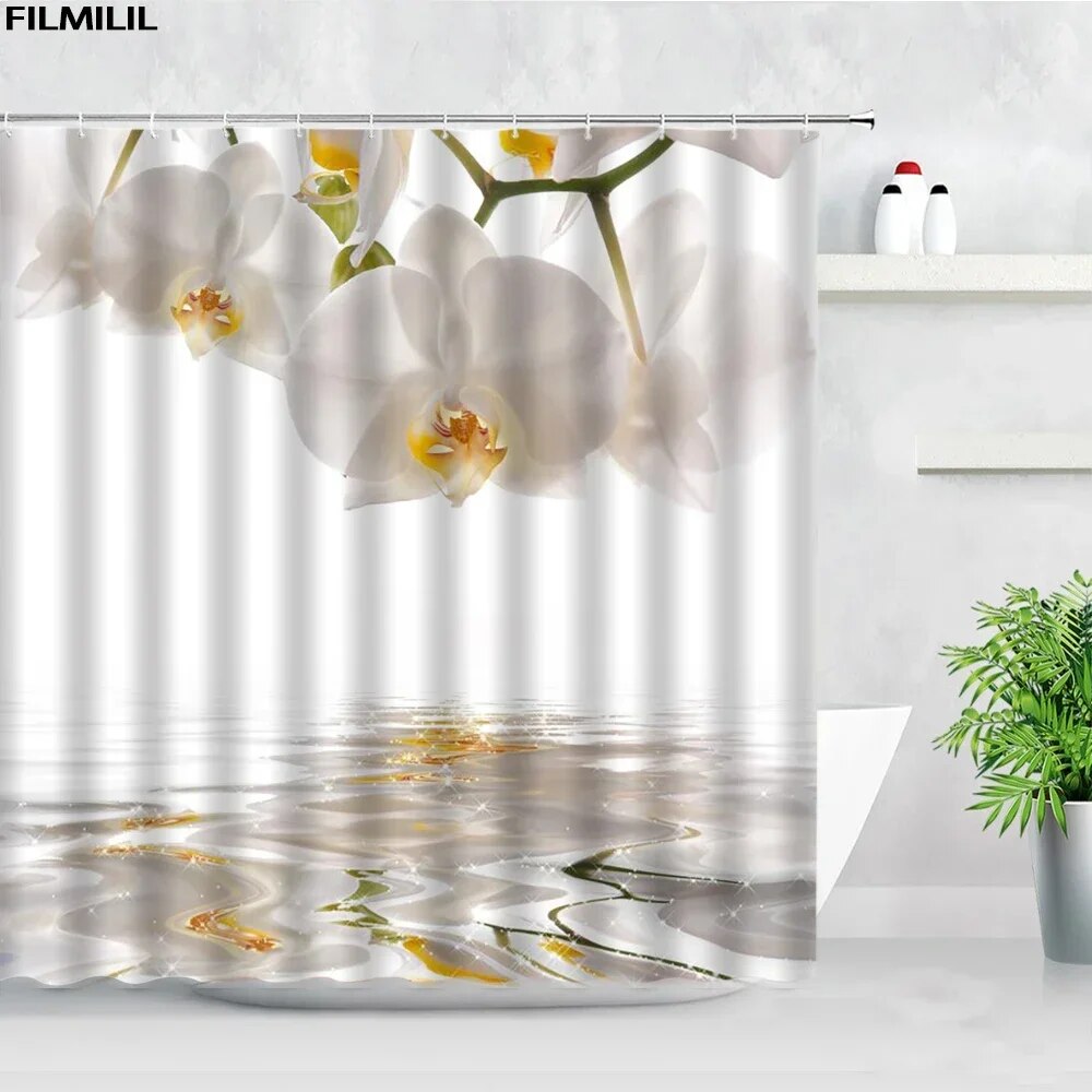 Zen Green Bamboo Shower Curtains Stone Buddha Lotus Candle Asian