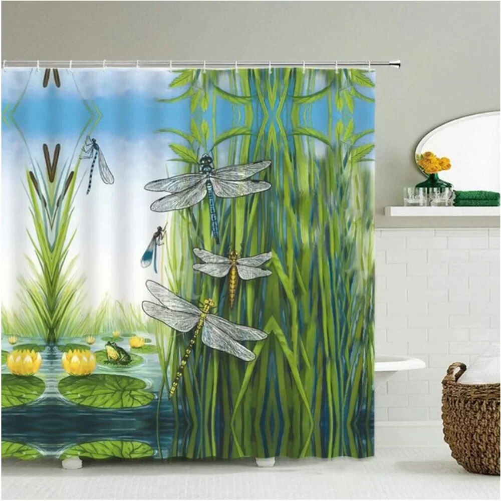 Zen Green Bamboo Shower Curtains Stone Buddha Lotus Candle Asian