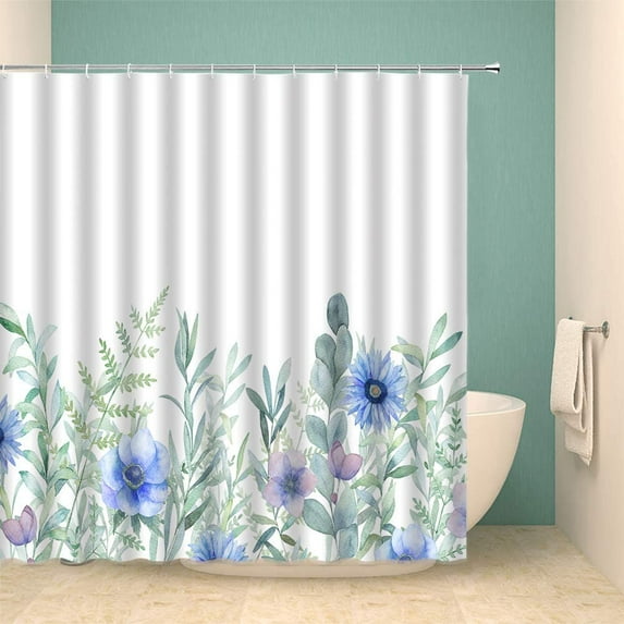 Zen Green Leaves Shower Curtain Watercolor Plant Floral Bamboo Black St Spa Bath Curtains Waterproof Cloth Bathroom r Set