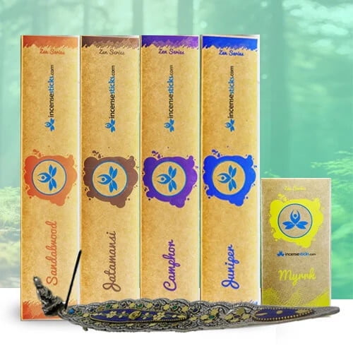 Zen Incense Set ( 8") - Incense Pack of 6 & White Metal Incense Holder – 12 Sticks per Pack