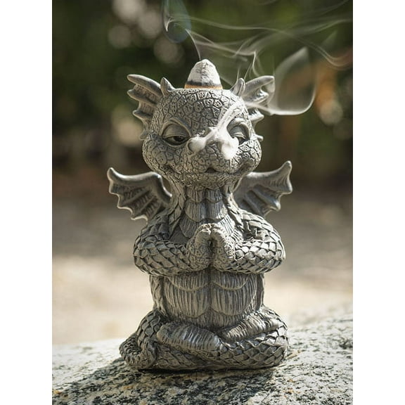Zen Inner Peace Whimsical Garden Dragon Yoga Meditation Backflow Incense Burner