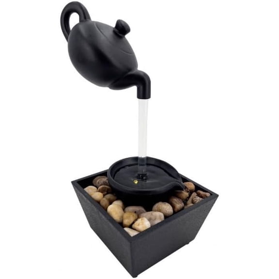Zen-Inspired Floating Teapot Resin Lamps - Black Relaxation Statue with Pebble Base, LED Light, Endless Water Flow, for Home Decor, Meditation, Gifting, Home Accessory, Room Accessories