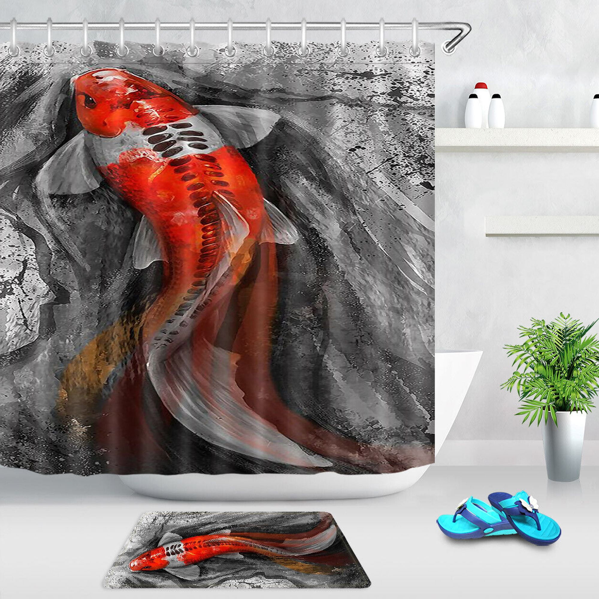 ZenInspired Koi Fish Shower Curtain Set Elevate Your Bathroom Decor