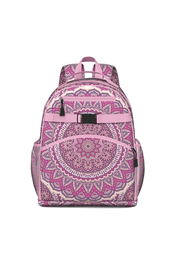 Zen Inspired Pattern Spiritual Awakening Print Lotus Flower Yoga Art Student Backpack Adjustable Shoulder Straps Chest Strap Durable