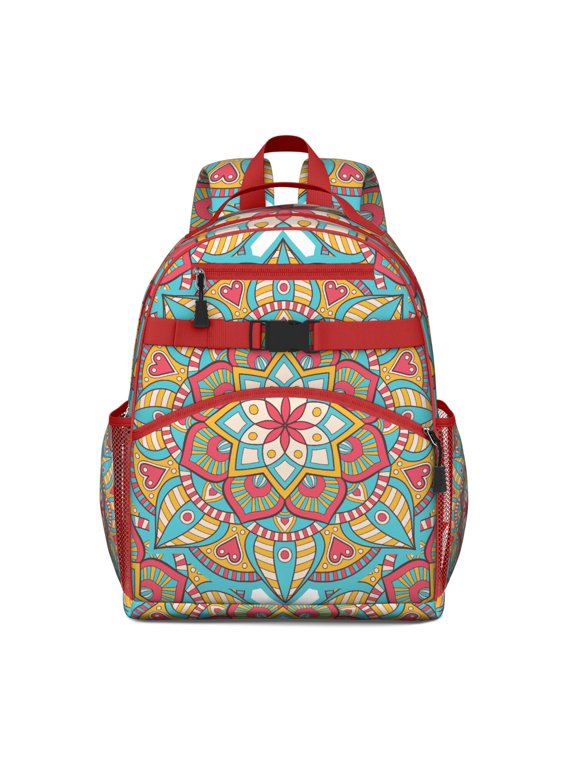 Zen Inspired Pattern Spiritual Awakening Print Lotus Flower Yoga Art Student Backpack Adjustable Shoulder Straps Chest Strap Durable