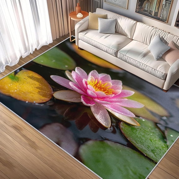 Zen Japanese Floral Area Rug, Minimalist Design Carpet, Washable Non Slip Soft Low Pile, Living Room Bedroom Kitchen Office Mat 5x8ft
