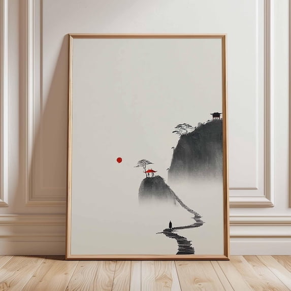 Zen Japanese Landscape Wall Art Print, Minimalist Asian Poster, Wabi Sabi Mountain Decor, Unframed Paper Poster 11x14in