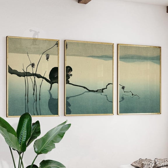 Zen Japanese Monkey Calm Landscape Minimal Asian Wall Art Home Decor Office Wall Art Set 3