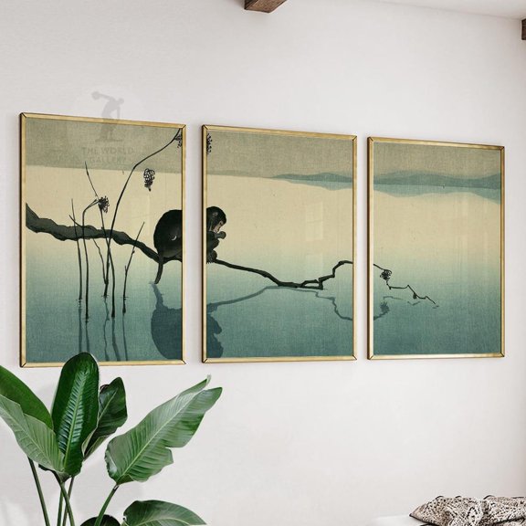 Zen Japanese Monkey Calm Landscape Minimal Asian Wall Art Set 3 Unframed Paper Print 8x12