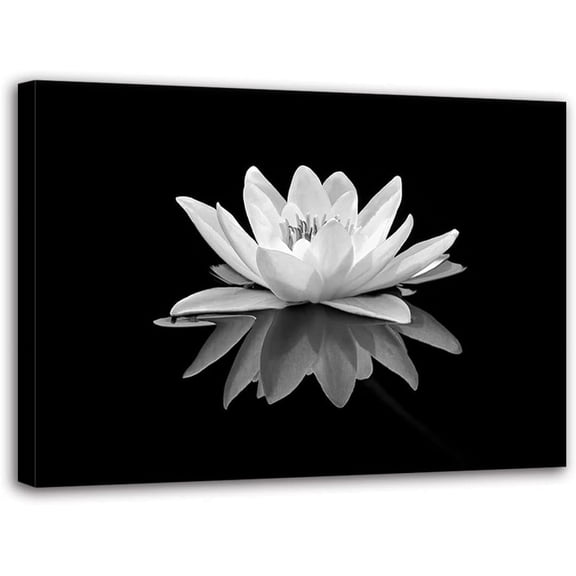 Zen Lotus Flower Canvas Print, Black and White Floral Wall Art, Spa Bathroom Decor, Framed & Ready to Hang