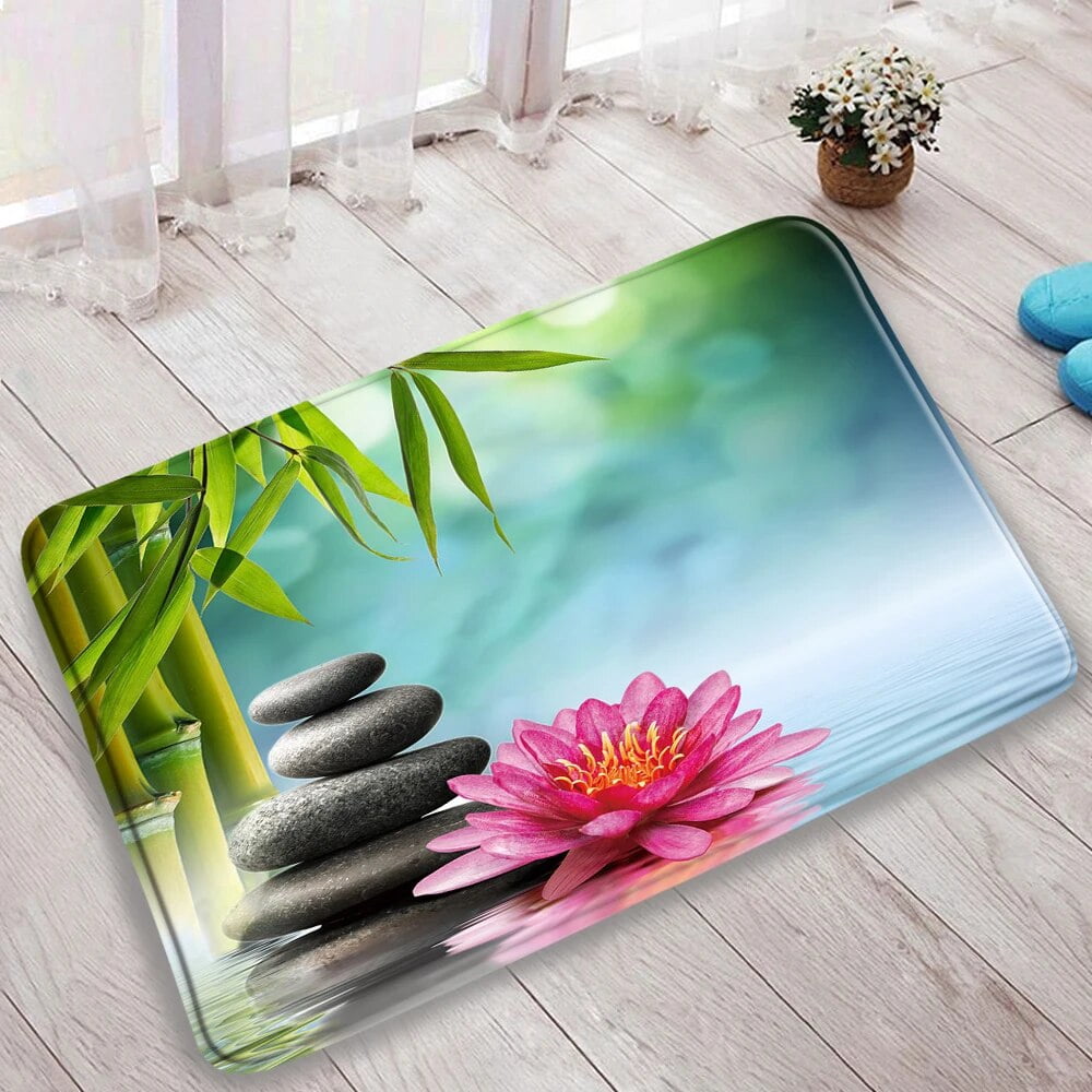 Zen Lotus Green Bamboo Bath Mats Sets Orchid Black StPark Waterfall ...