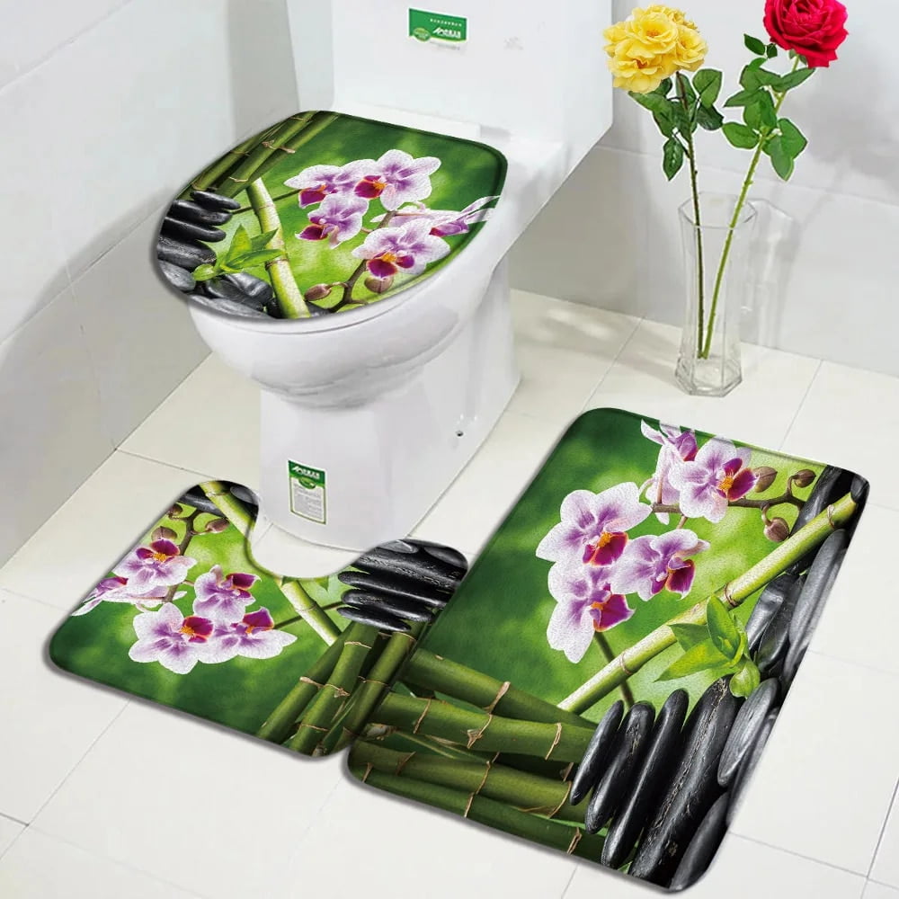 Zen Lotus Green Bamboo Bath Mats Sets Orchid Black Stone Park Waterfall ...
