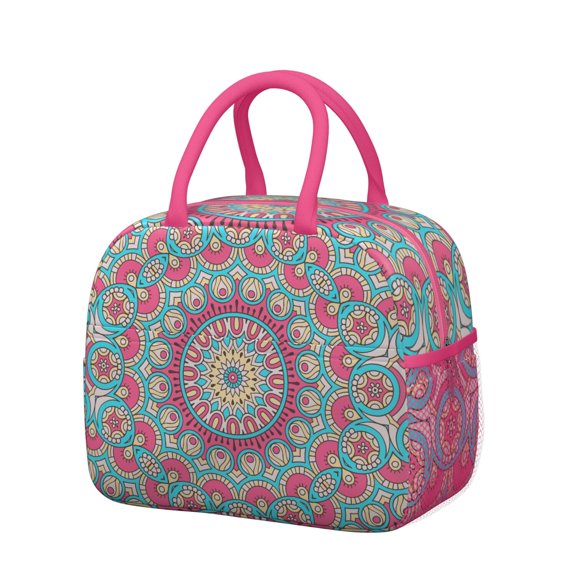 Zen Mandala Insulated Lunch Box – Spiritual Floral Pattern, Large Capacity for Work & Travel